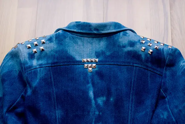 Itajime Shibori Reversed Tie Dye Bleached Studded Denim Jacket DIY Result