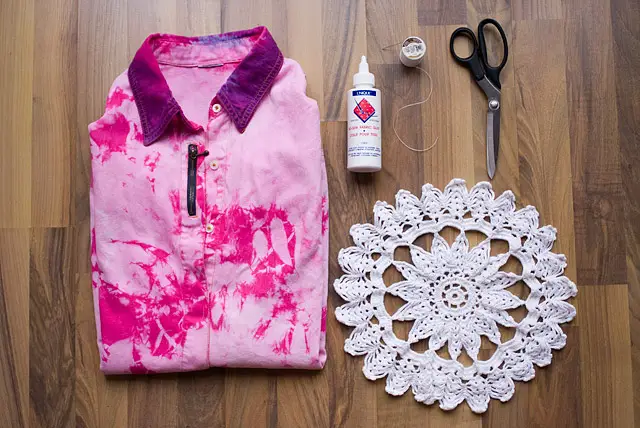 DIY Doily Embellished Shirt Steps