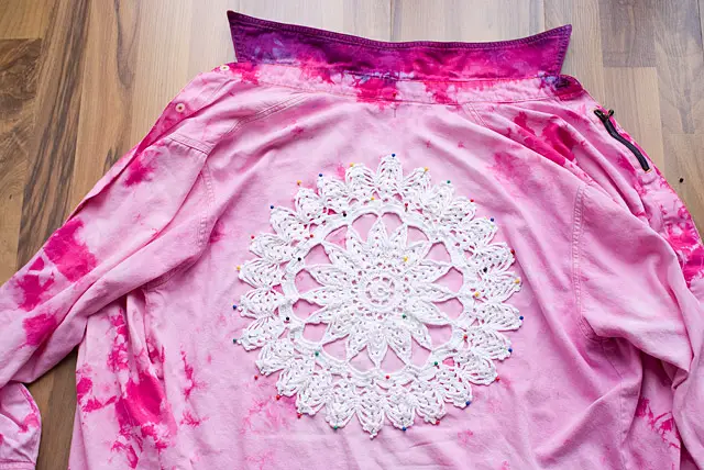 DIY Doily Embellished Shirt Steps