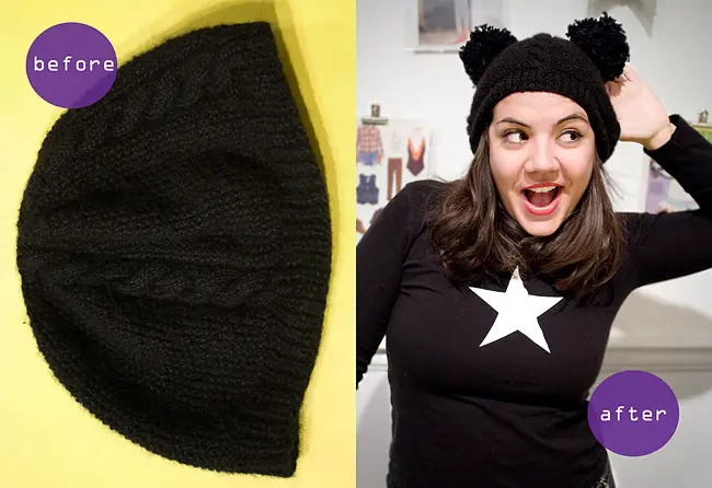 Hat DIY Inspired By Piers Atkinson Nathan Pom Pom Beanie Before After