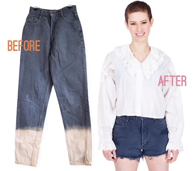 Distressed Denim Cut Off Shorts DIY Before After