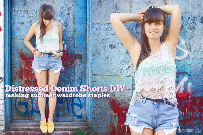 Distressed Denim Cut Off High Waisted Shorts DIY: Making Summer Wardrobe Staples