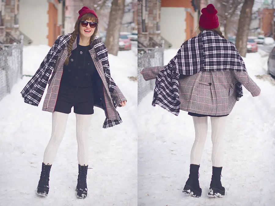 How To Mix Patterns: Plaid Flannel DIY Scarf And Houndstooth Coat