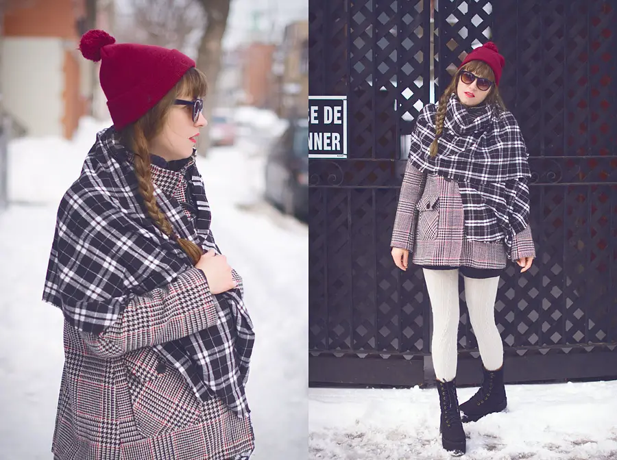 How To Mix Patterns: Plaid Flannel DIY Scarf And Houndstooth Coat