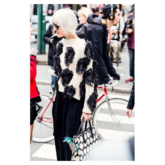 Fashion Inspiration Fur Patched Sweater From Street Style at Milan Fashion Week 2015