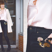 How to wear vintage brooches? Decorate your jeans in a tight layout