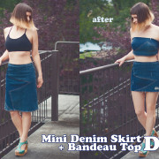 New Life Of Old Denim Skirt: DIY Bandeau Top + Mini Skirt