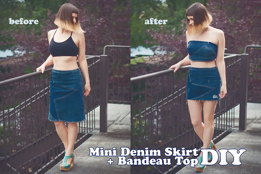 New Life Of Old Denim Skirt DIY Bandeau Top Mini Skirt Why