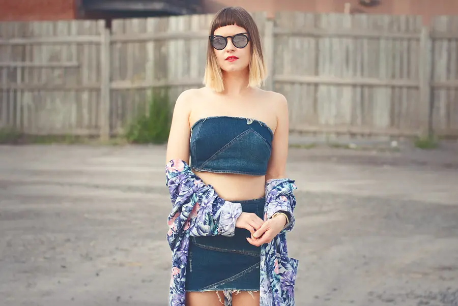 DIY Bandeau Top and Denim Mini Skirt